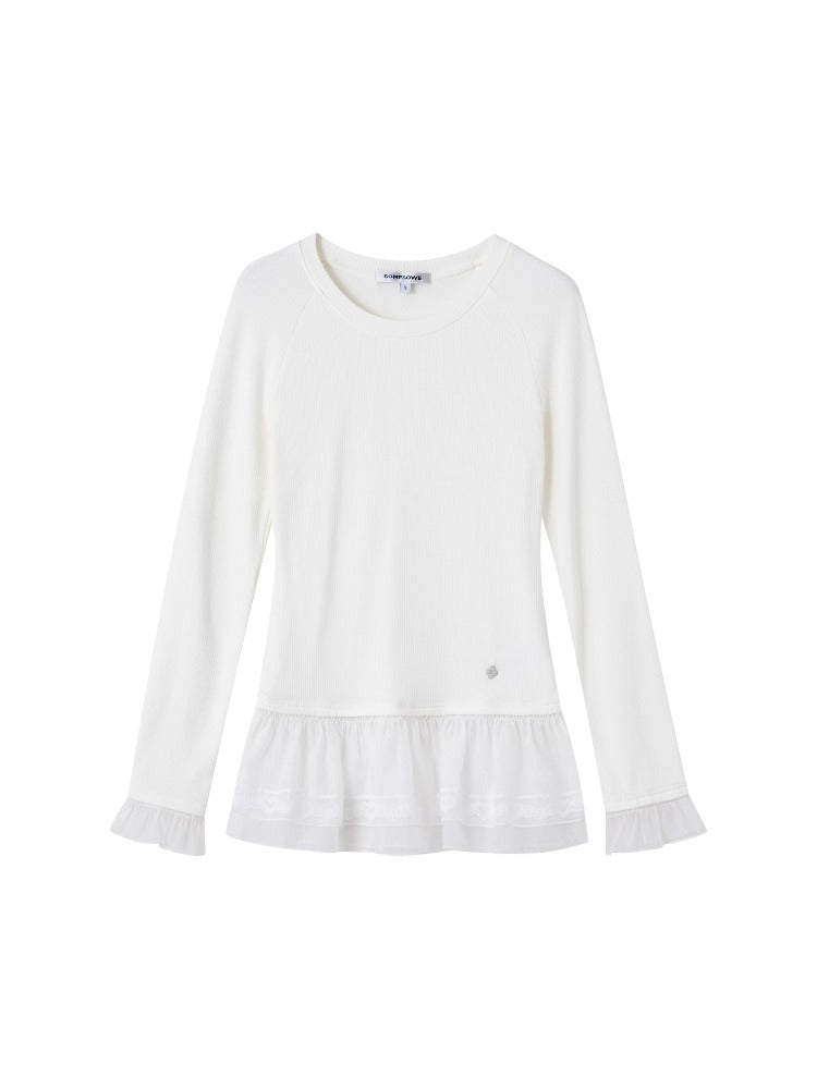Double-layer Ruffle Raglan Fleece Top