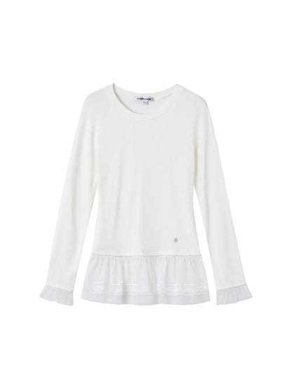 Double-layer Ruffle Raglan Fleece Top