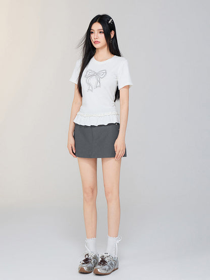 Ballet-style Bow-adorned Short sleeve Top