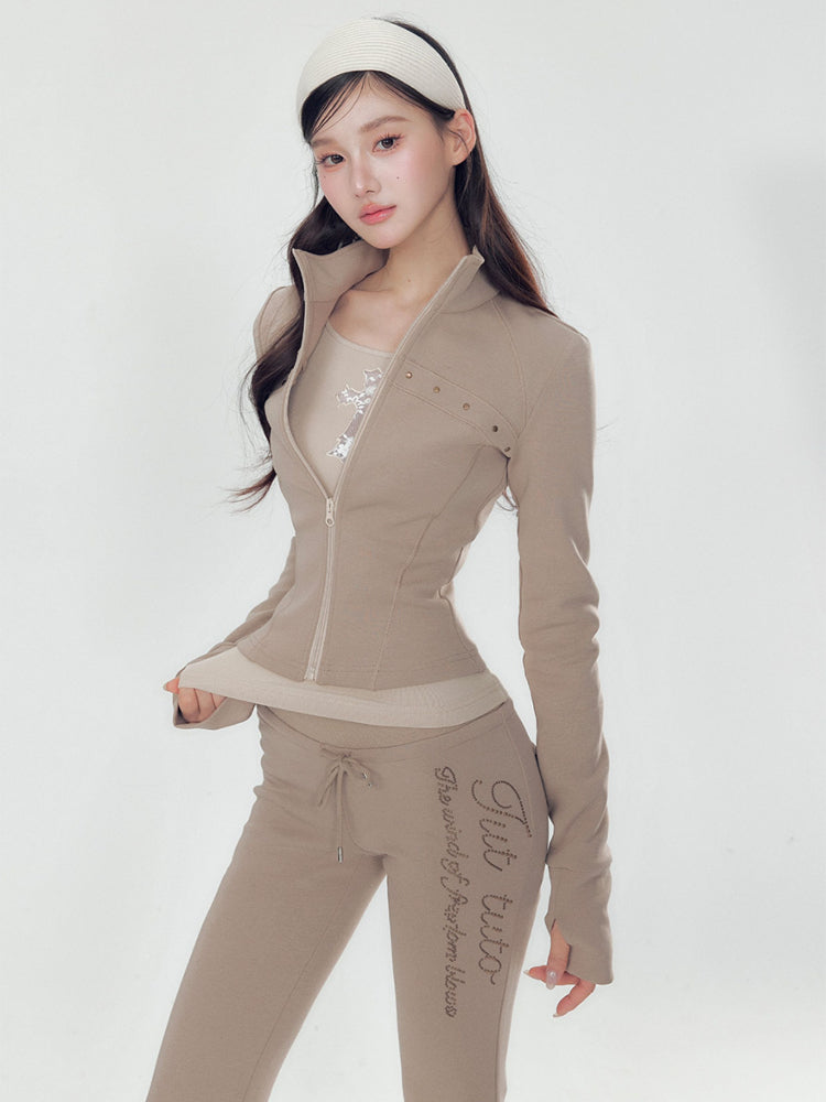 High Collar Slim Fit Sports Hoodie &amp; Pant Set