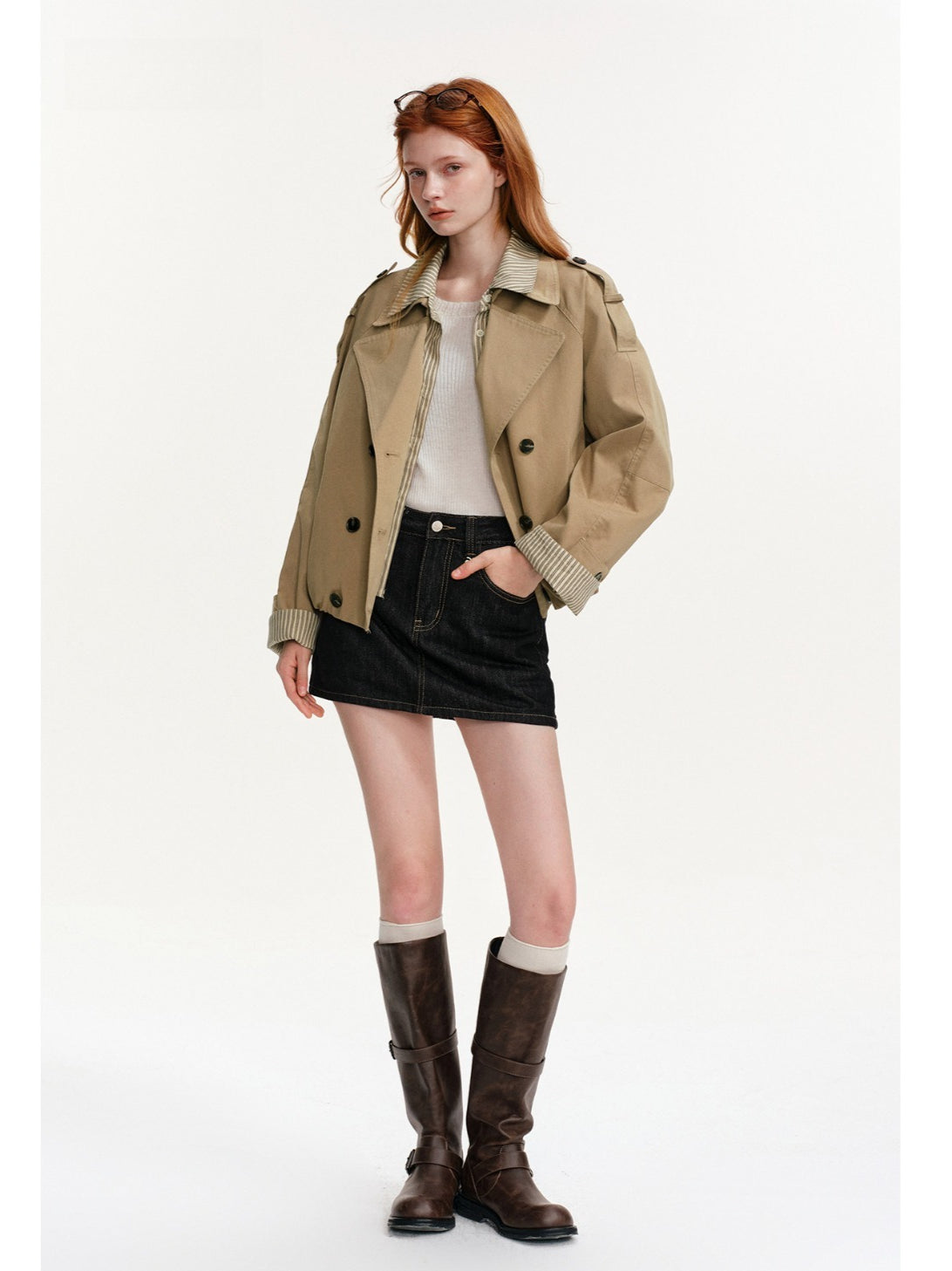 Layered Stripe Panel Trench Jacket