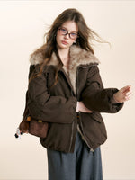 Brown & White Fur Collar Parka Jacket