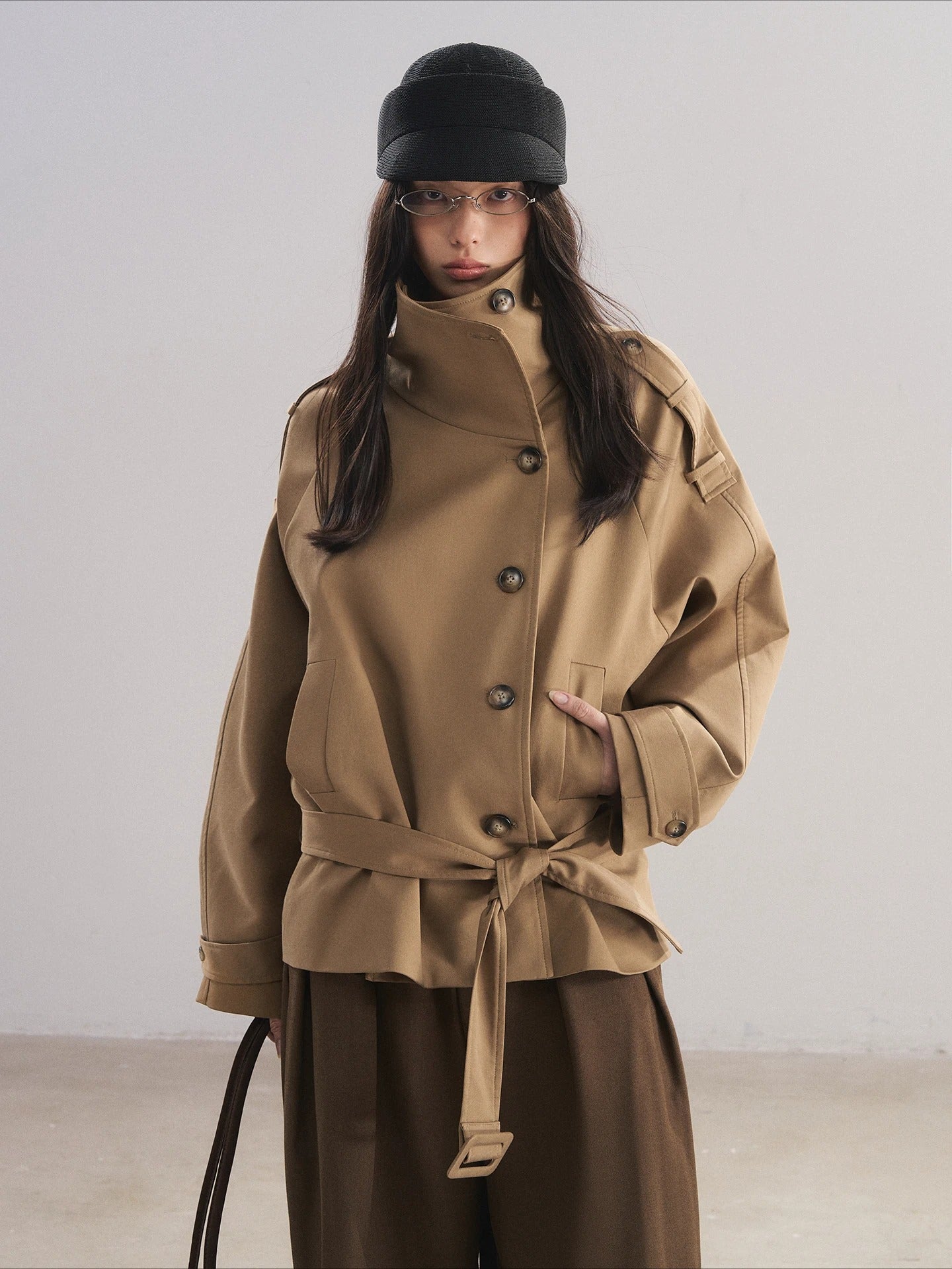 Stand Collar Tencel Trench Coat