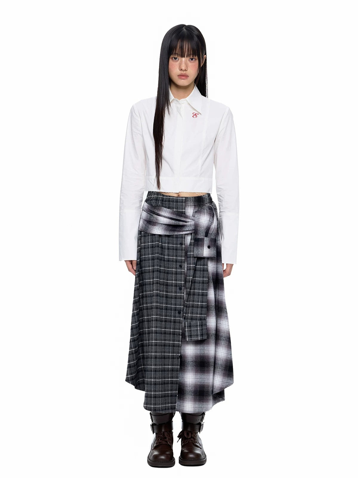 Plaid Waist A-Line Skirt