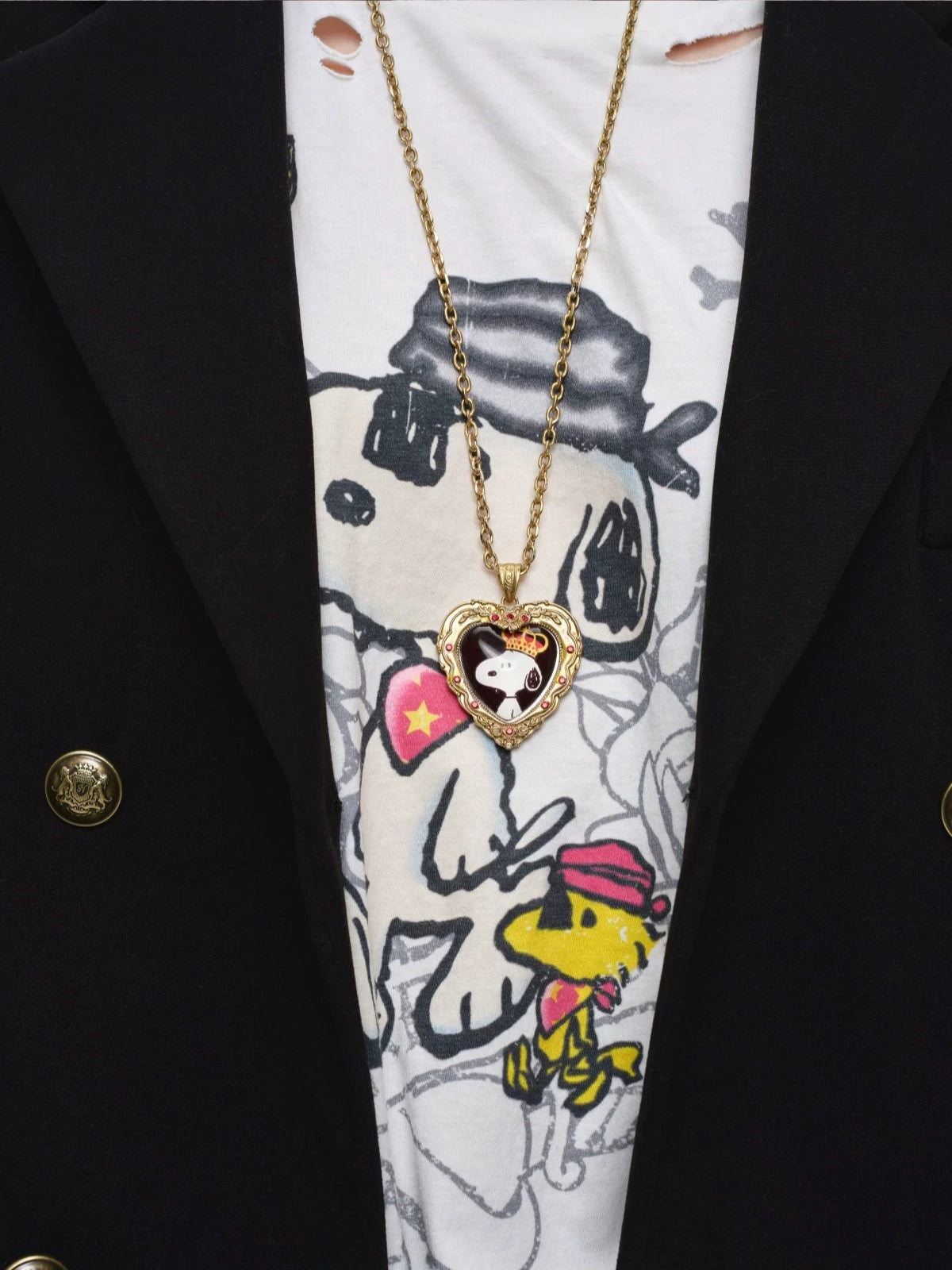 Snoopy Heart Resin Metal Necklace