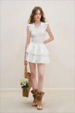 Lace Trim Flutter Sleeve Mini Dress