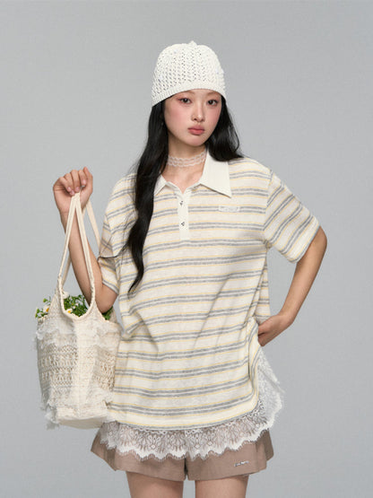Floral Striped Polo Shirt