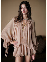Textured Rope Lantern Sleeve Dress