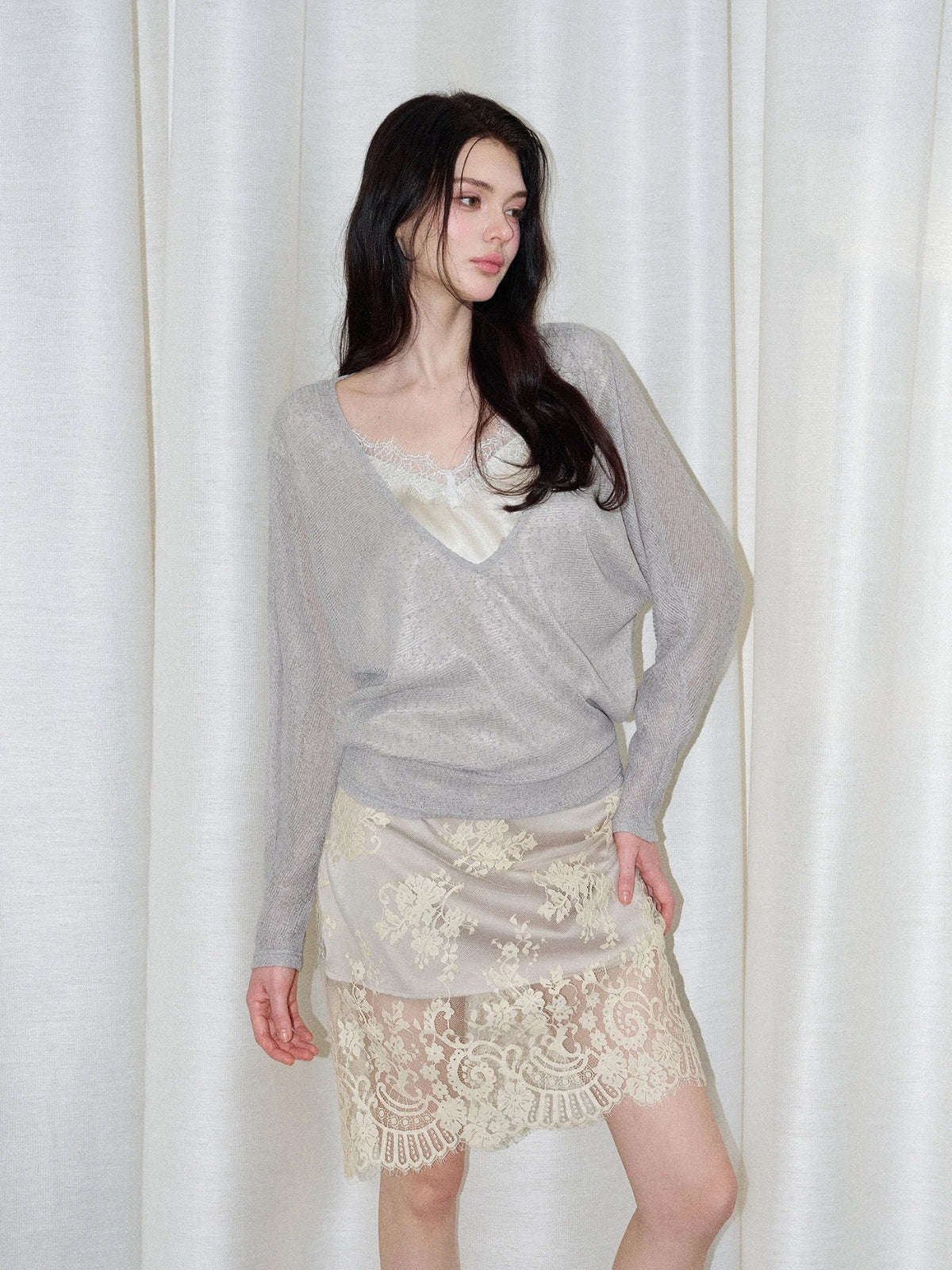 Faux Two-Piece Lace Top