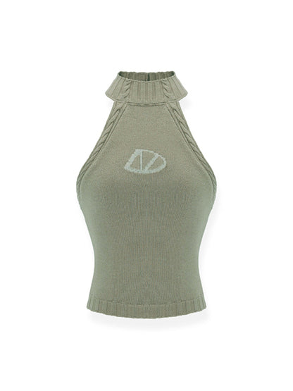 High Neck Sleeveless Backless Fitted Knitted Vest