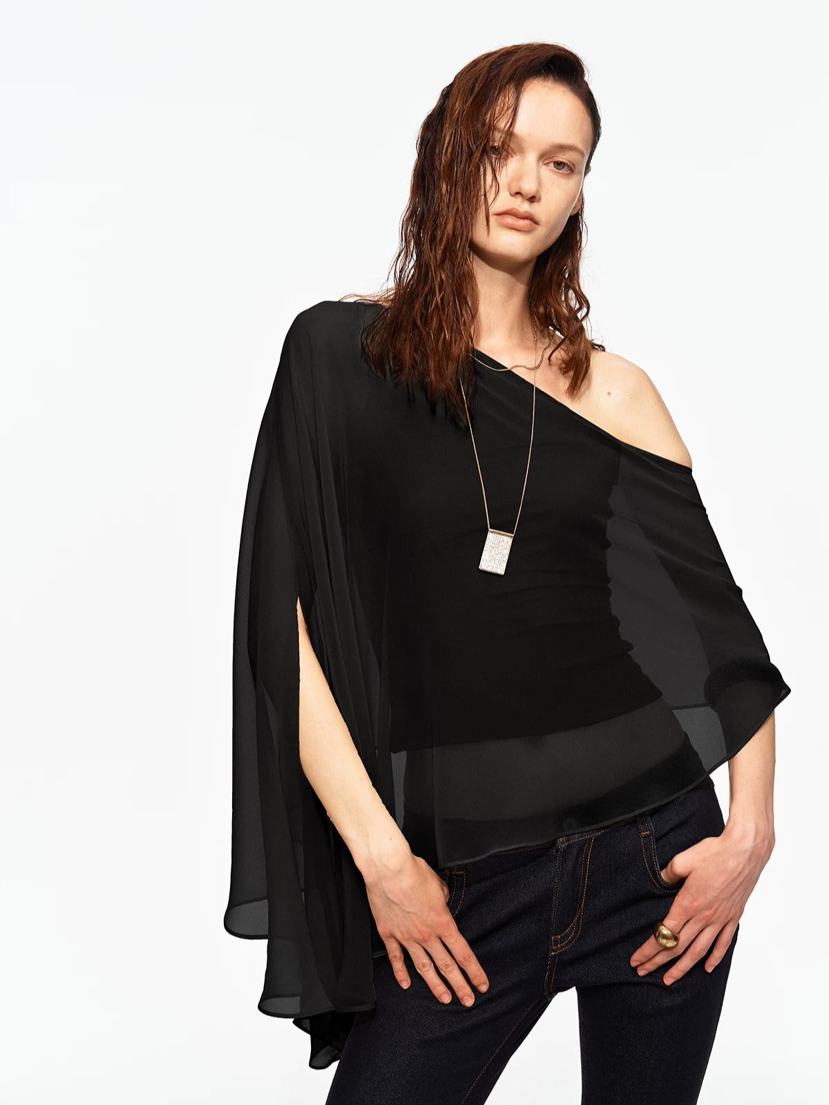 Asymmetric Chiffon Cape Top