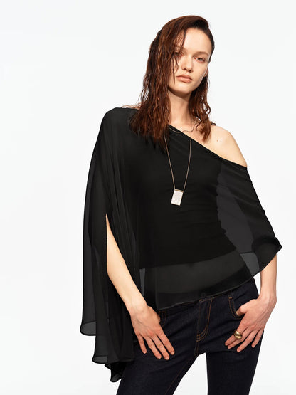 Asymmetric Chiffon Cape Top
