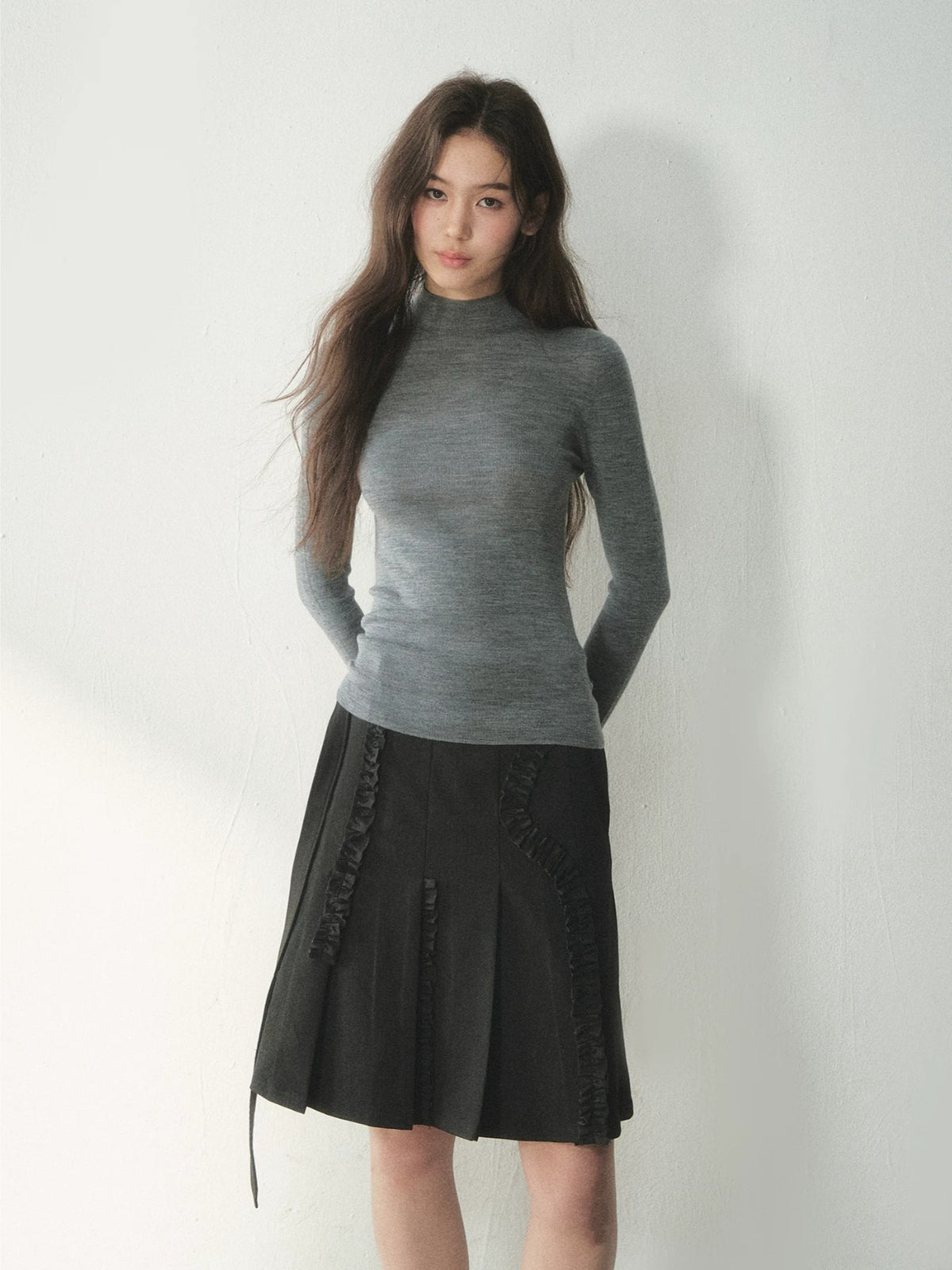 Pure Wool Mock Neck Knit Top