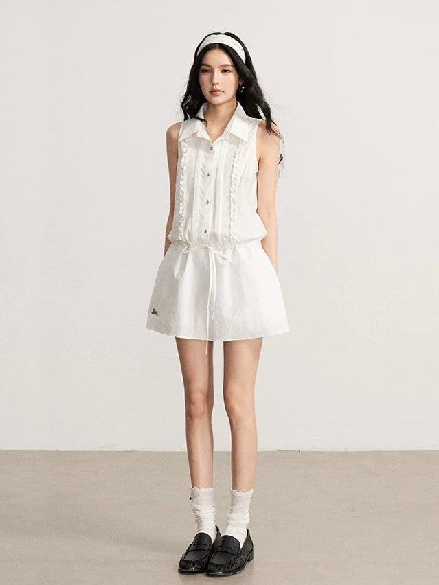 White Lace Tie Shirt Dress