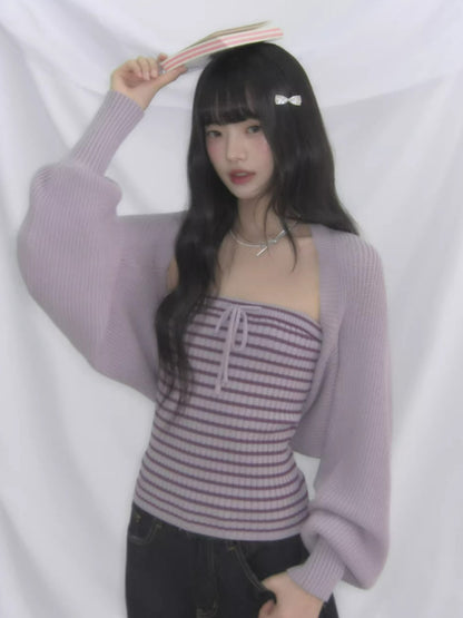 Striped Bandeau Cardigan Set