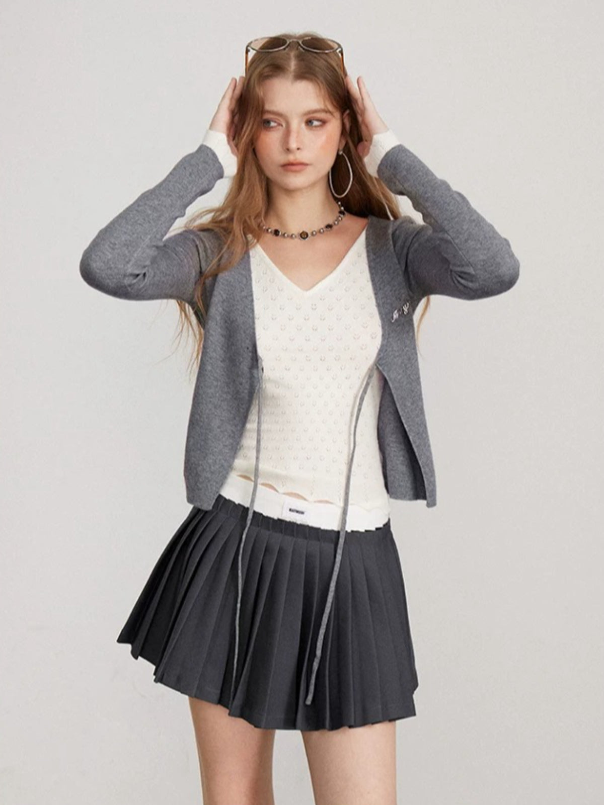 Layered V Neck Tie Knit Top