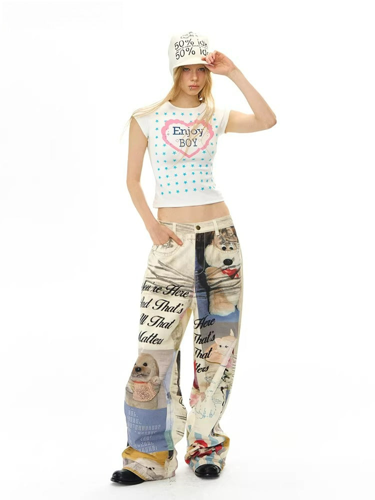 Flocked Star Print T-Shirt