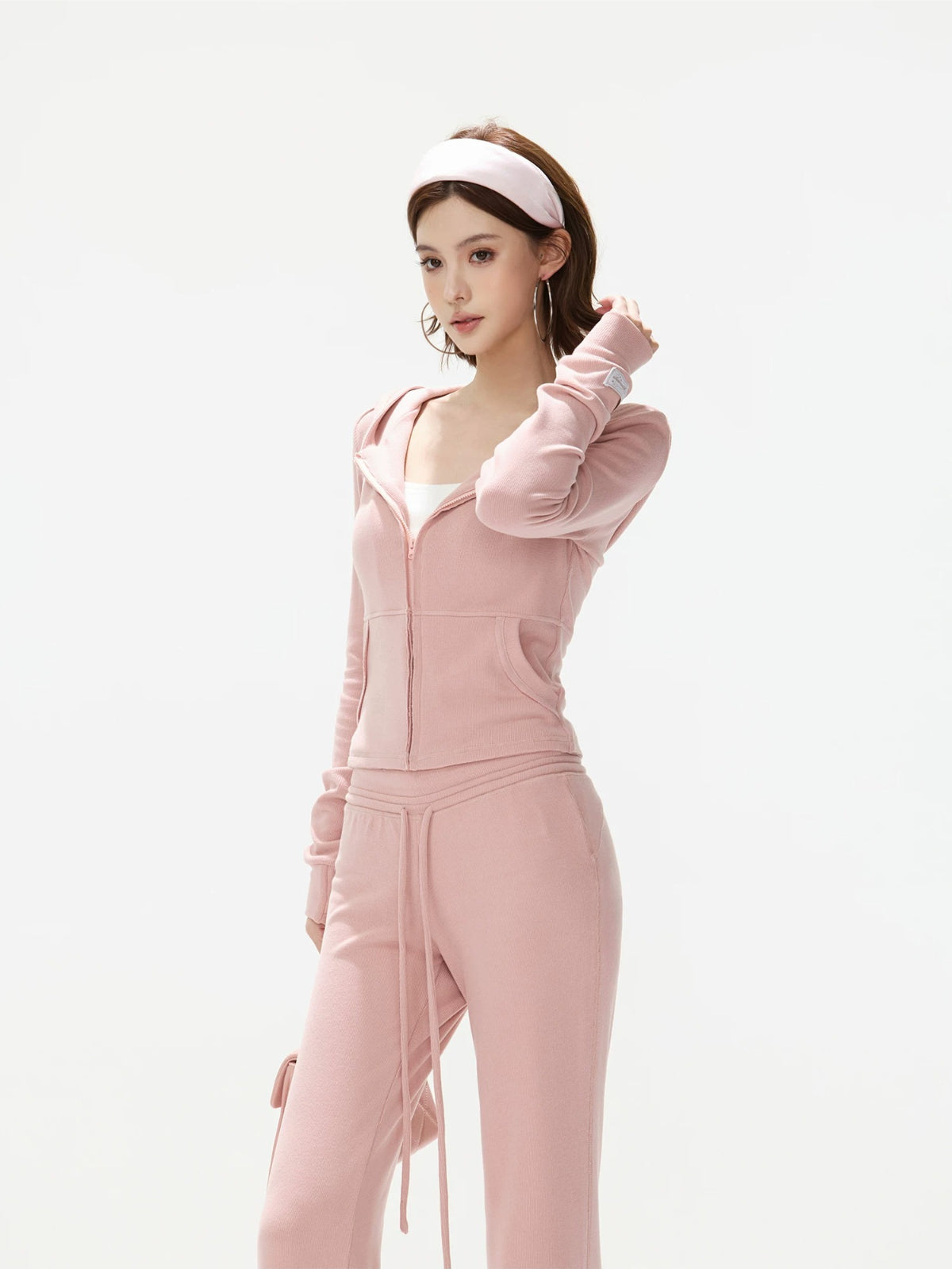 Dusty Pink Zip-Up Knit Pants Set