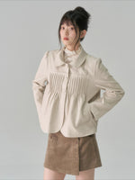 Pleated Curved-Hem Leather Jacket