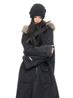 Hooded Wool Blend Long Coat