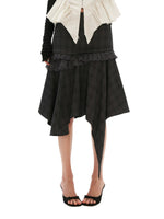 Asymmetrical Layered Plaid Midi Skirt