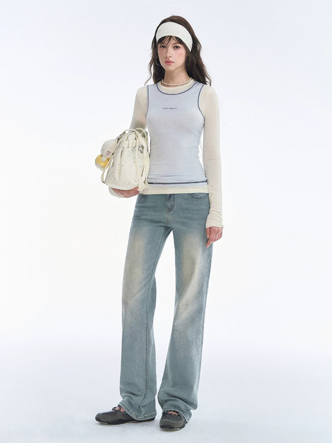 Vintage Bow Embroidered Straight Jeans