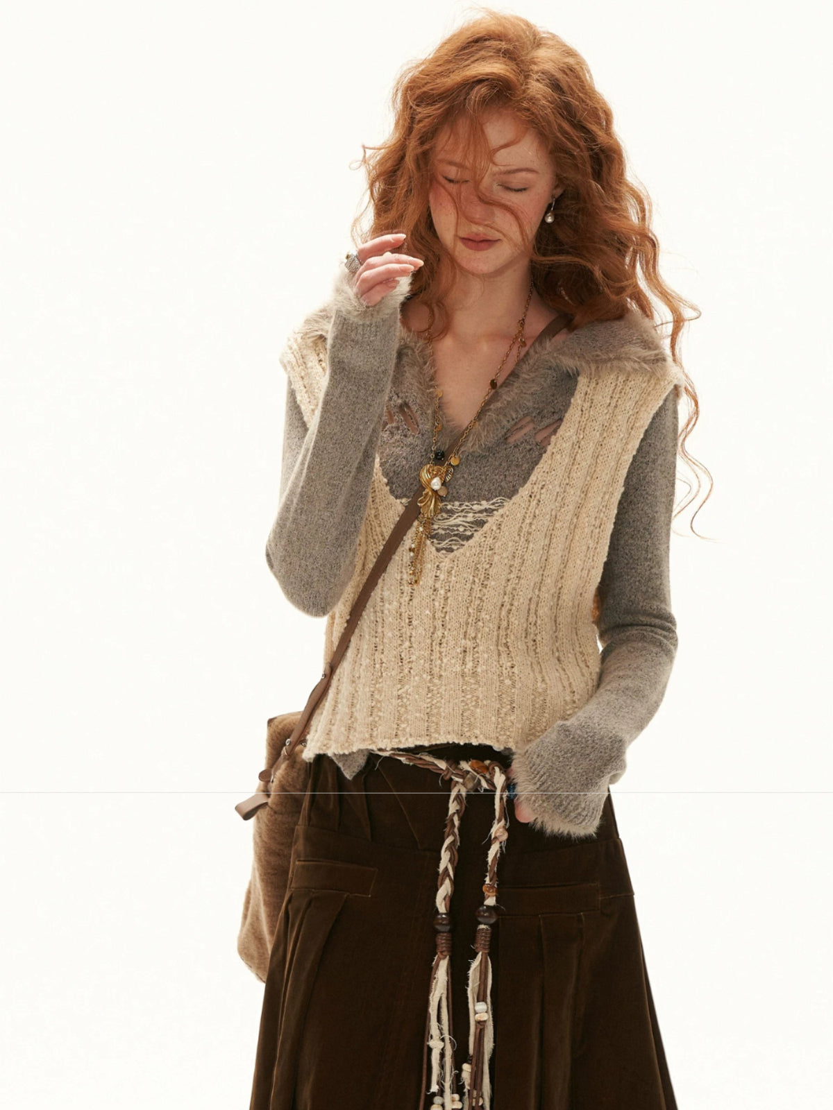 Textured Boucle U-Neck Knit Vest