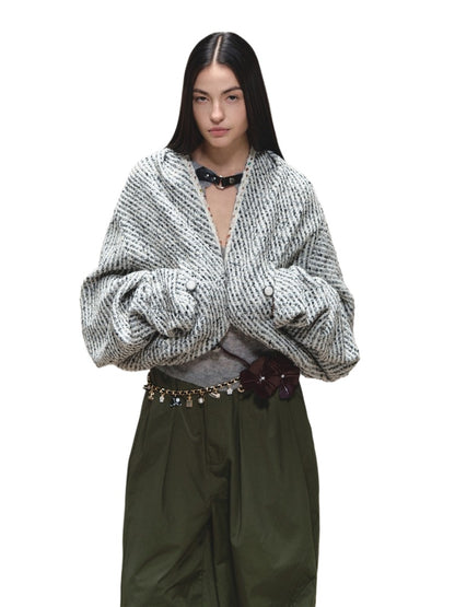 Bouclé Stripe Cape Coat