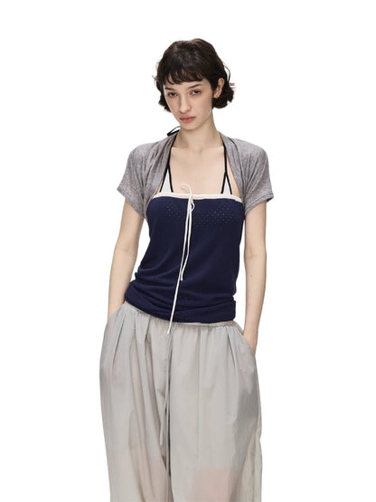 Navy Color-Block Mesh Tube Top