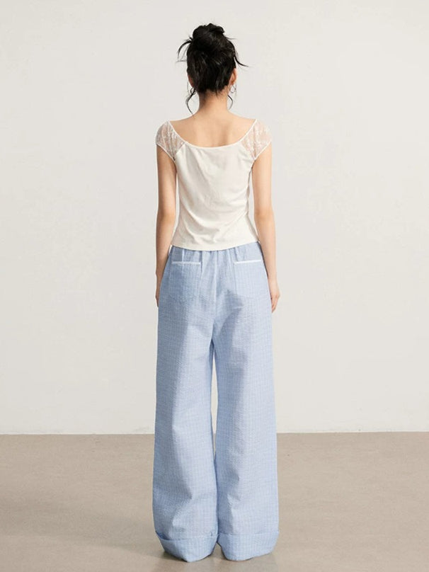 Plaid Folded Wide-Leg Pants