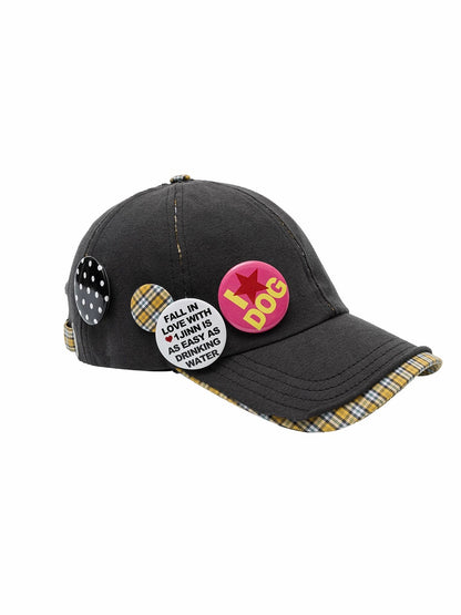 Plaid-Panel Badge Baseball Cap