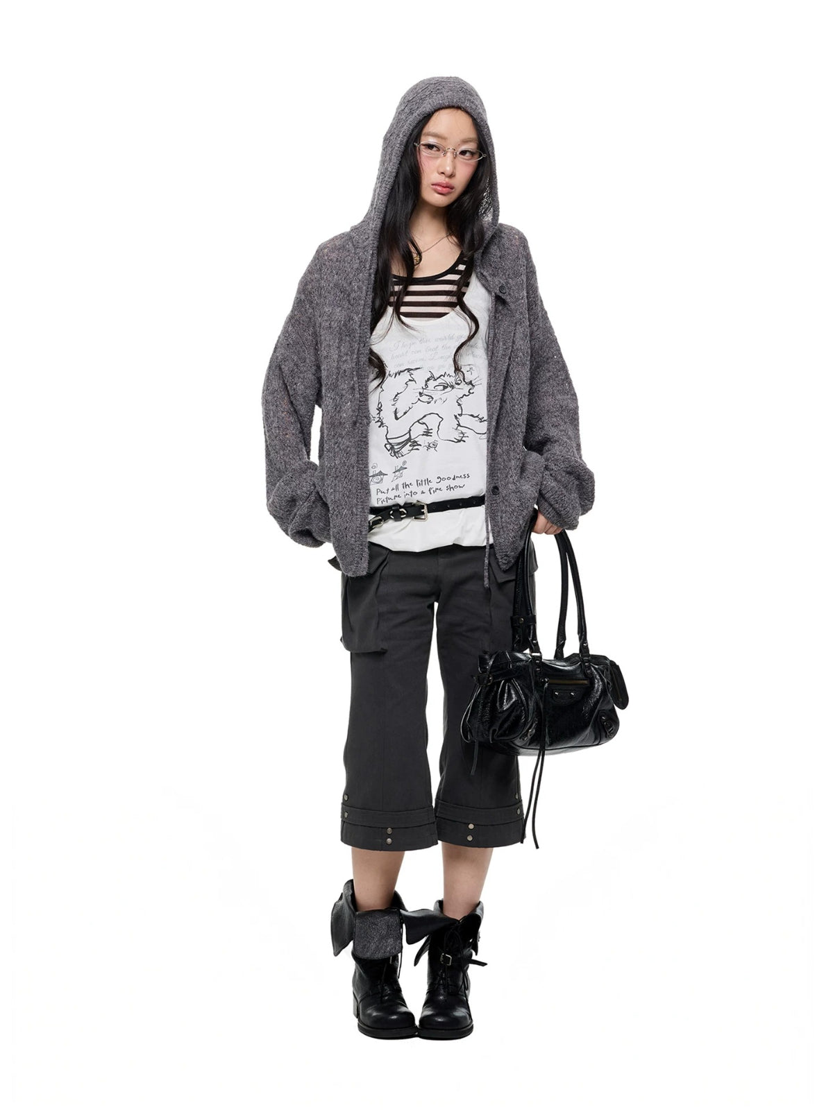 Hooded Mohair Blend Knit Cardigan