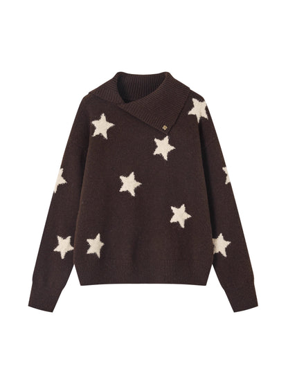 Asymmetric Lapel Star Sweater