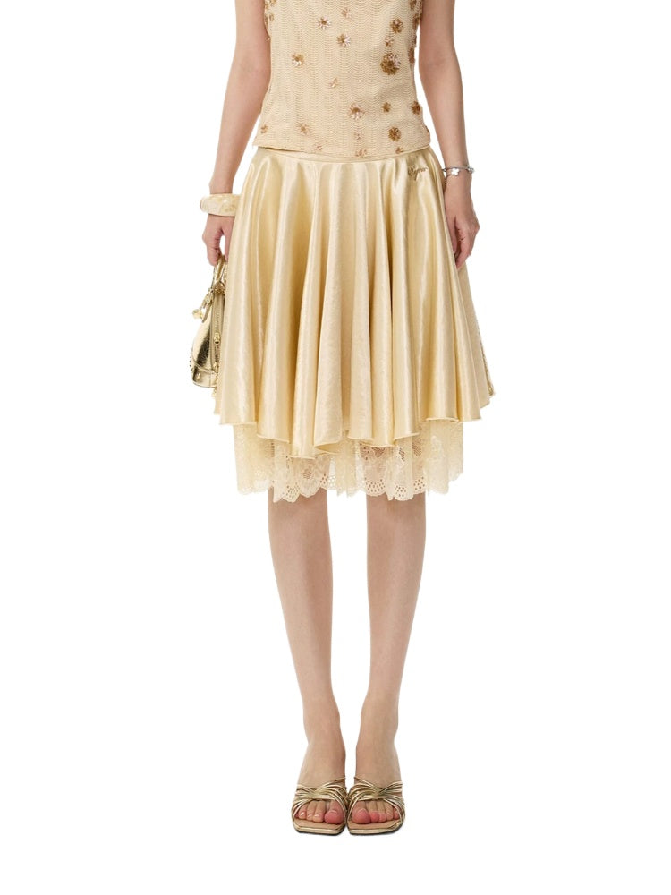 Lace Satin A-Line Skirt