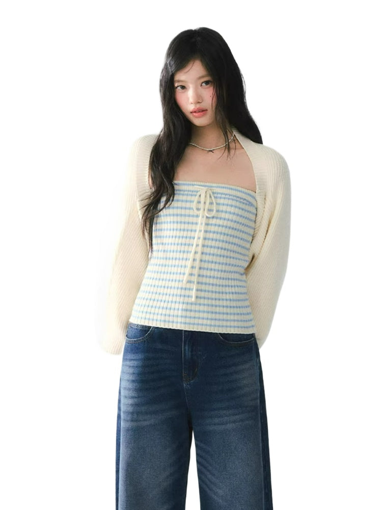 Striped Bandeau Cardigan Set