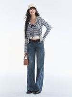Striped Hooded Cardigan Bandeau Knit Set