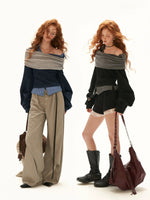Off Shoulder Plaid Layered Top