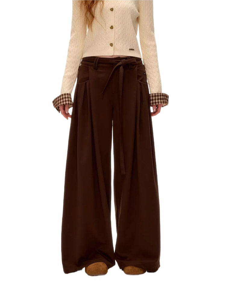 Pleated Tie Wide-Leg Pants