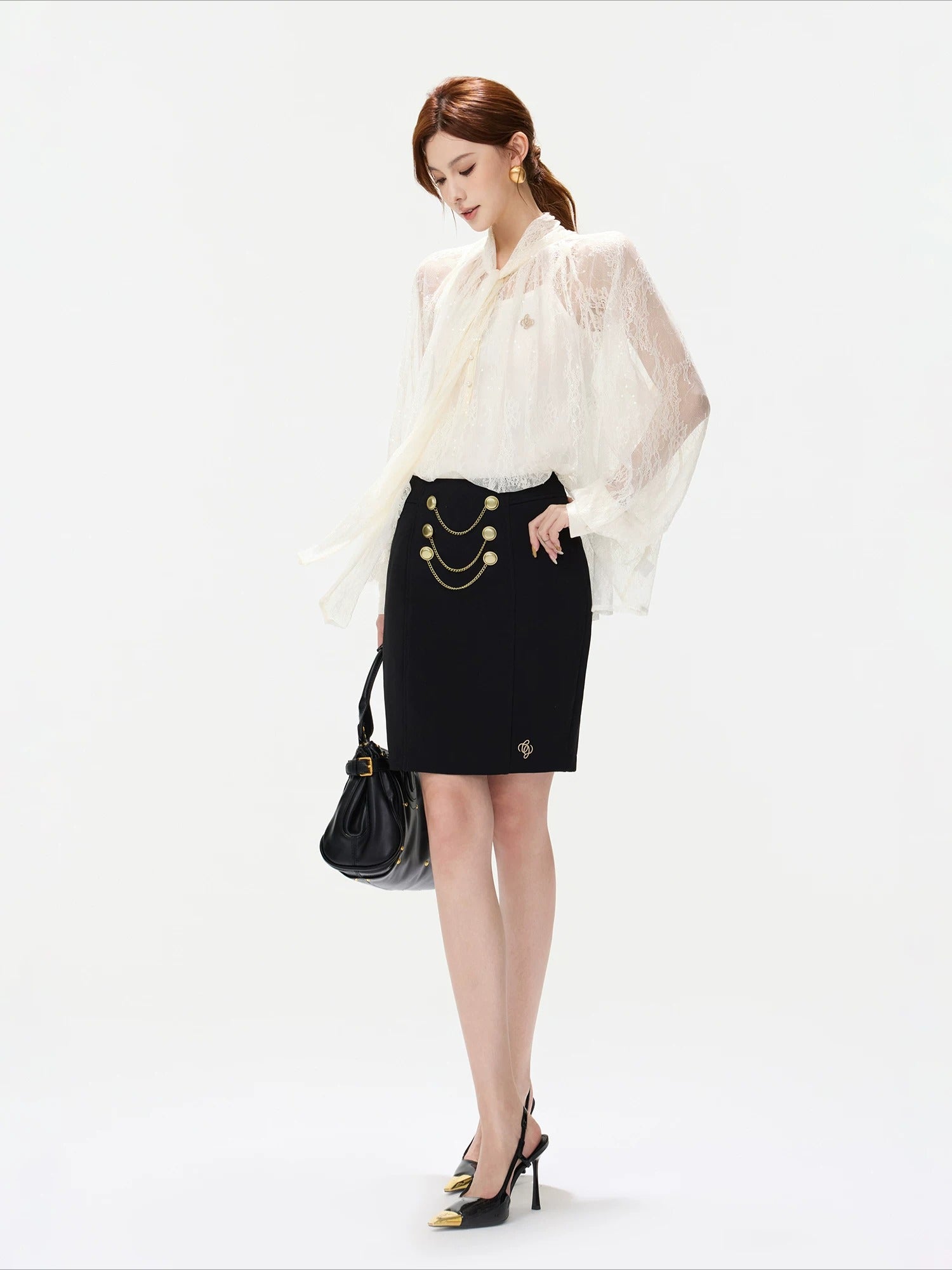 Sequin Lace Ribbon Blouse