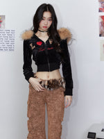 Leopard Print Embroidered Hooded Sweatshirt & Pant Set