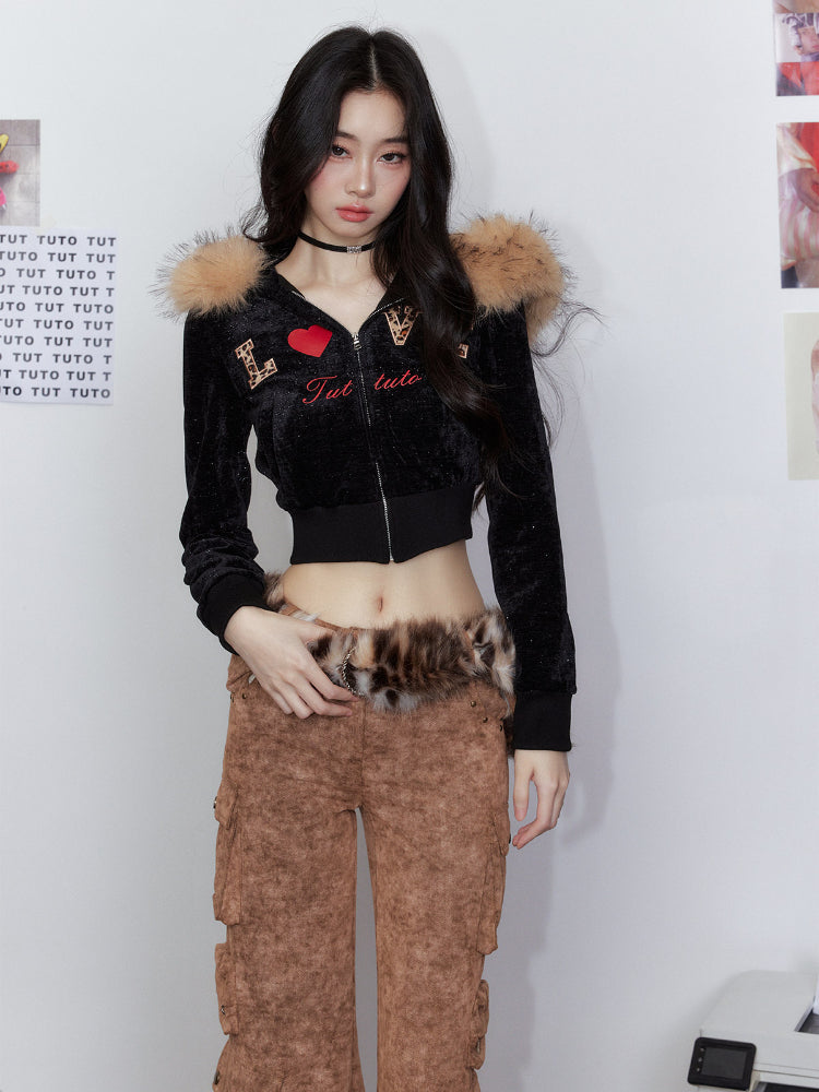 Leopard Print Embroidered Hooded Sweatshirt &amp; Pant Set