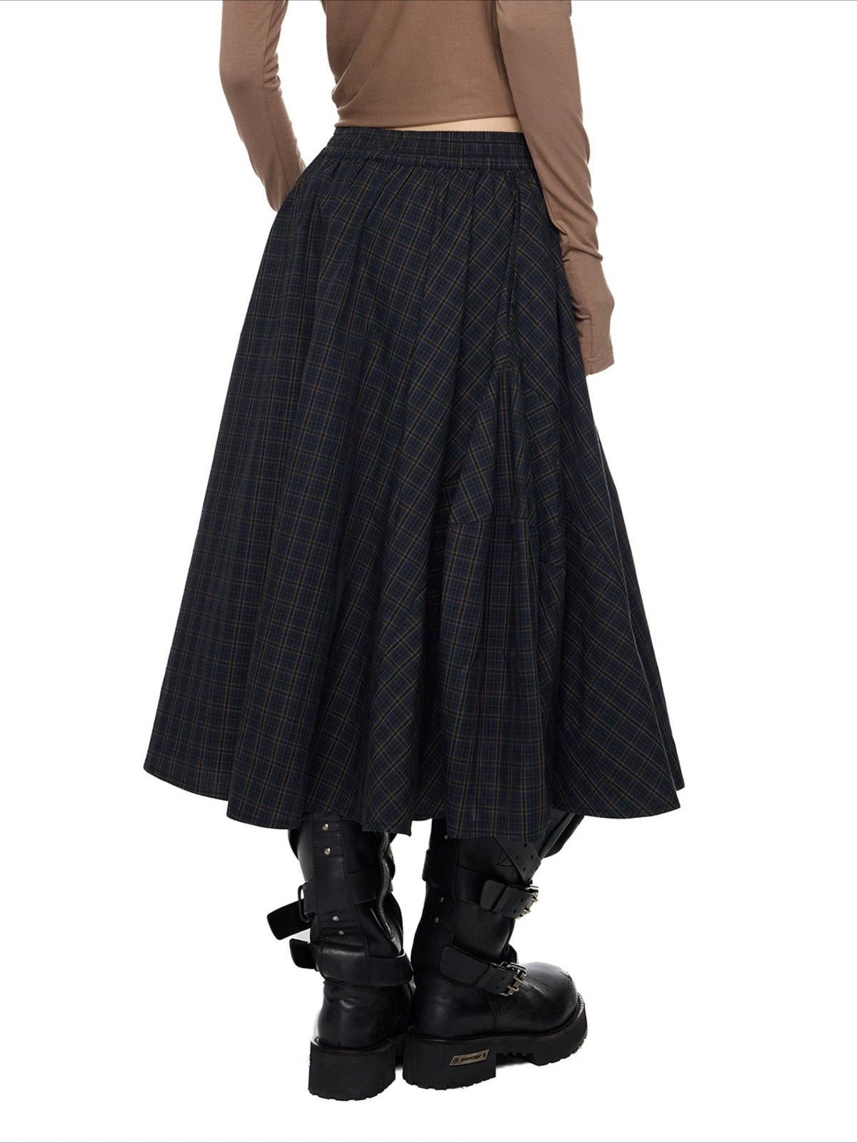 Plaid Gathered Midi Skirt
