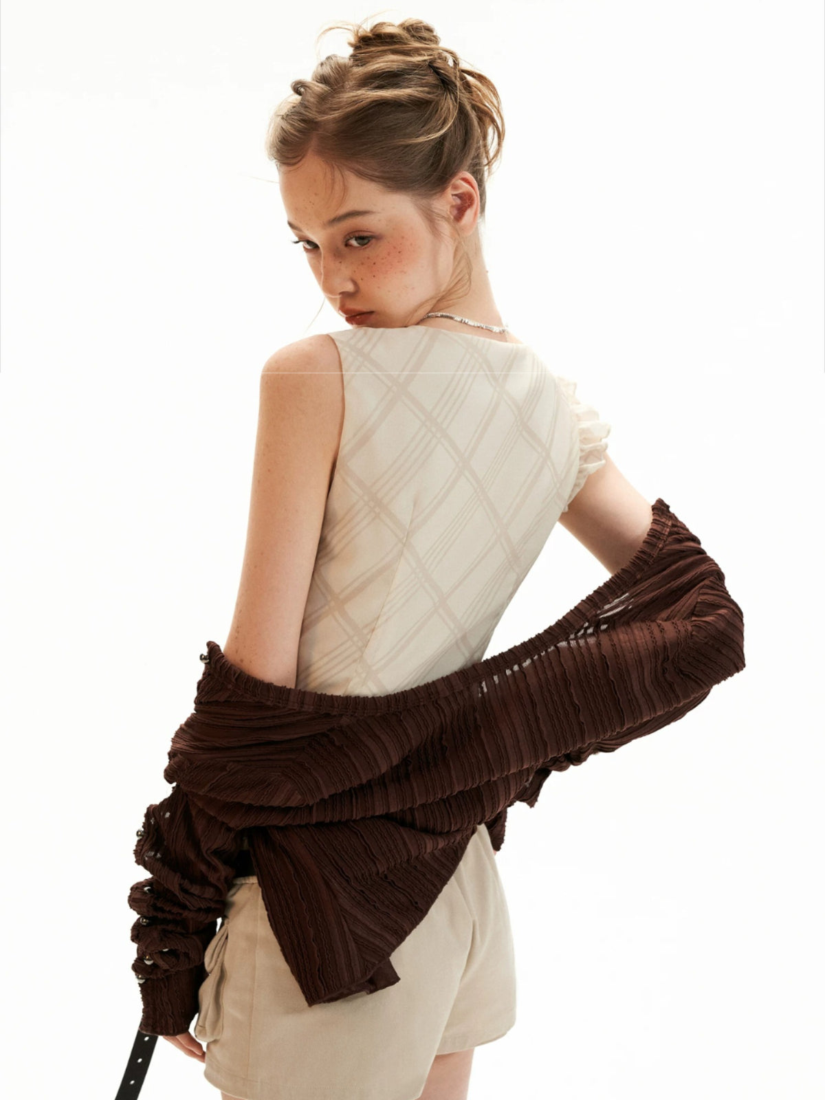 Asymmetric Pearl Chiffon Layered Top