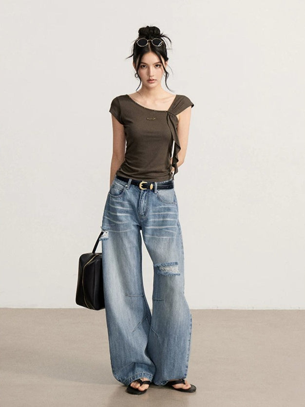 Asymmetric Draped Slim T-Shirt