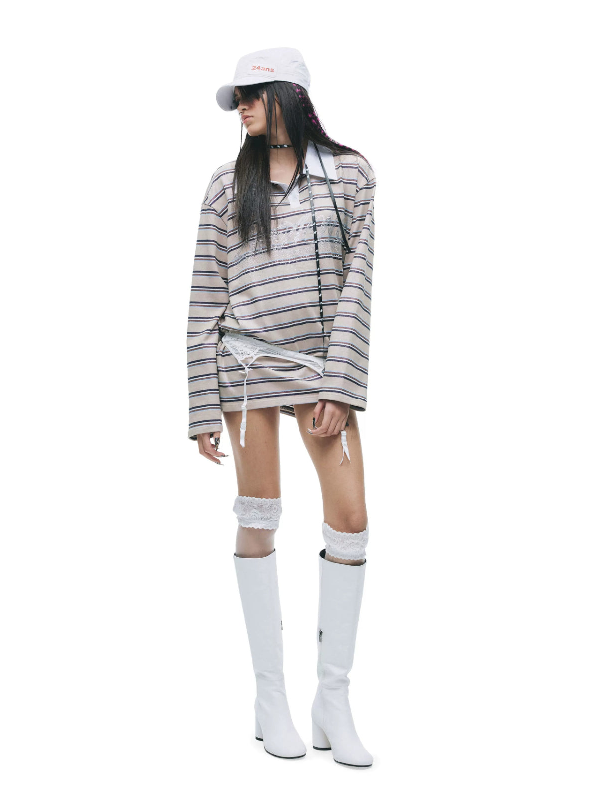 Contrast Stripe Polo Long Sleeve Shirt