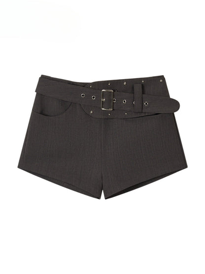 Chic Waist Belt Irregular Detail Shorts