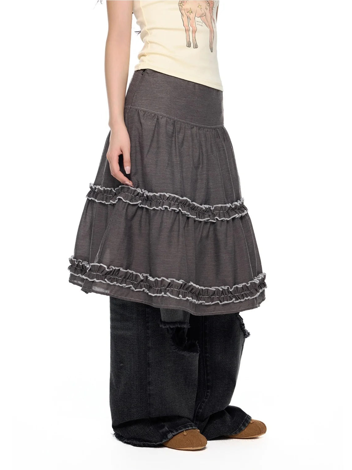 Ruffle Layered Midi Skirt