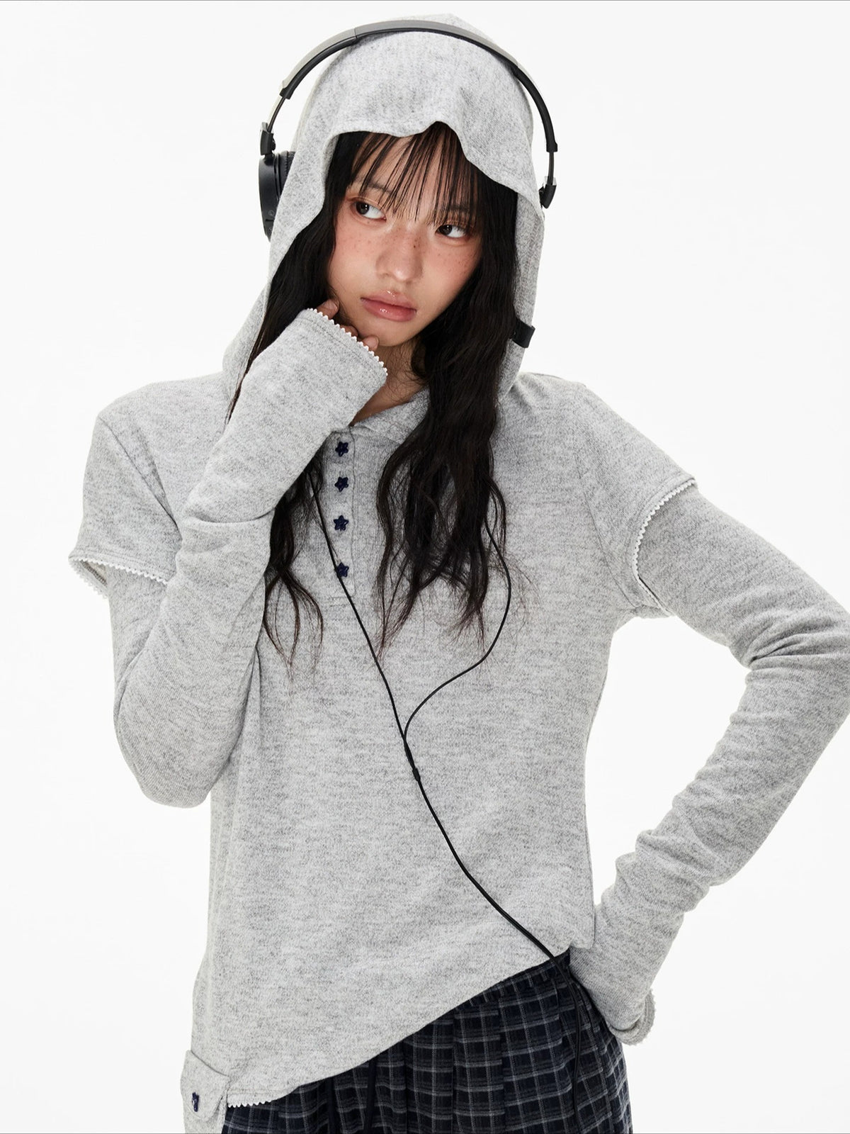 Star Button Layered Henley Top