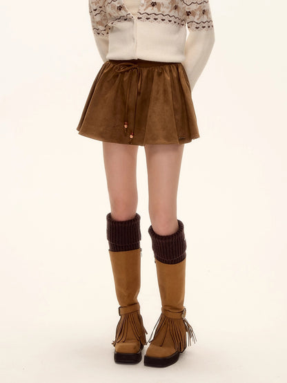 Suede Beaded Mini Skirt