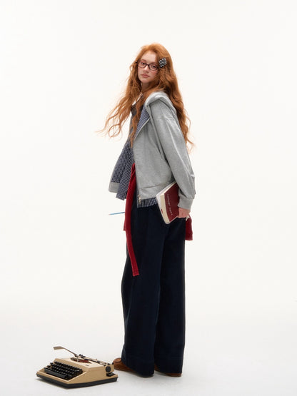 Gray &amp; Blue 2-in-1 Plaid Hoodie Jacket